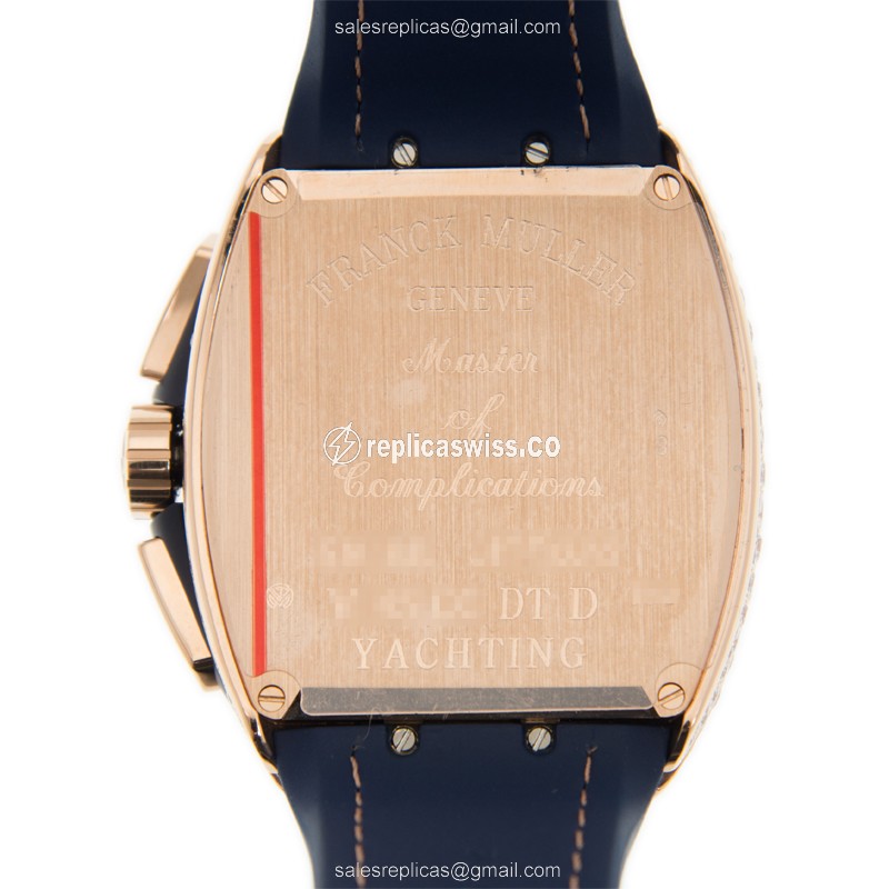 Franck Muller V 45 CC DT D YACHTING 18kt Rose Gold - Diamonds - Blue Dial - Leather Strap - View 3