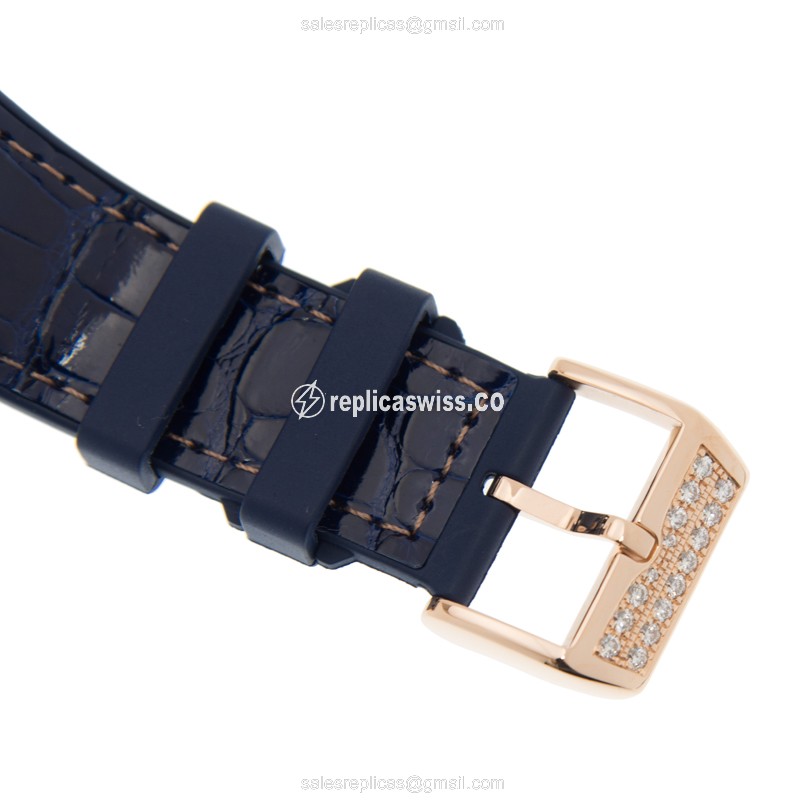 Franck Muller V 45 CC DT D YACHTING 18kt Rose Gold - Diamonds - Blue Dial - Leather Strap - View 4