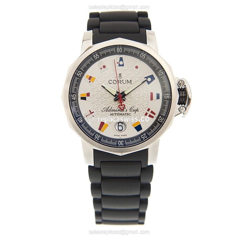 Corum Admiral's Cup - Automatic - Stainless Steel - Silver Dial - Black Rubber Strap - View 2