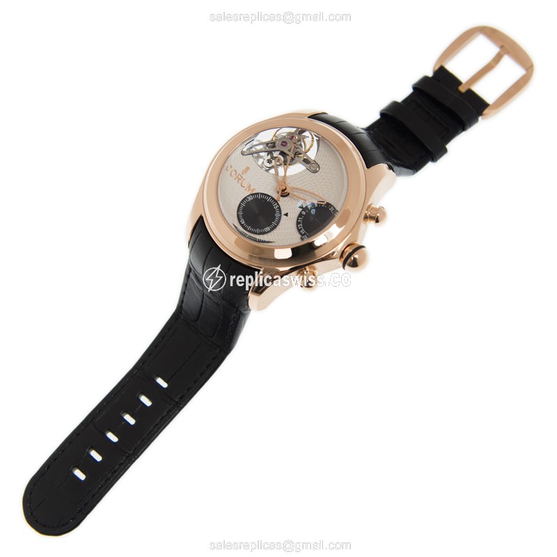 Corum Classic 398.100.55-0001 - Automatic 18kt Rose Gold - White Dial, Black Alligator Strap - View 2