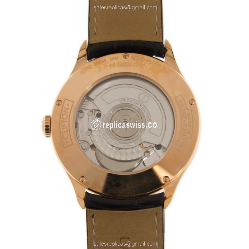 Baume & Mercier M0A10059 CLIFTON - Automatic 18kt Gold - Gray Dial - Brown Alligator Buckle - View 3