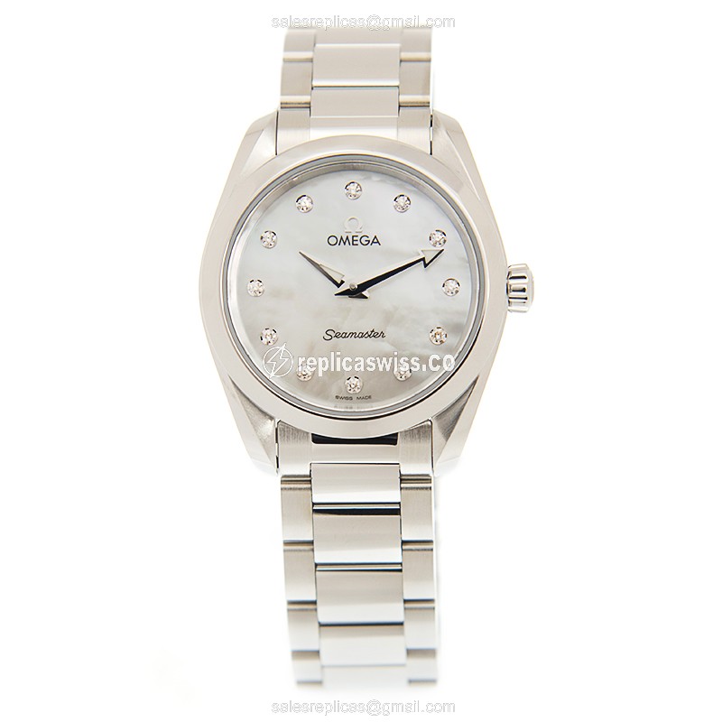 Omega Seamaster Quartz Replica - Stainless Steel - White Dial, Silver Clasp & Strap - View 2