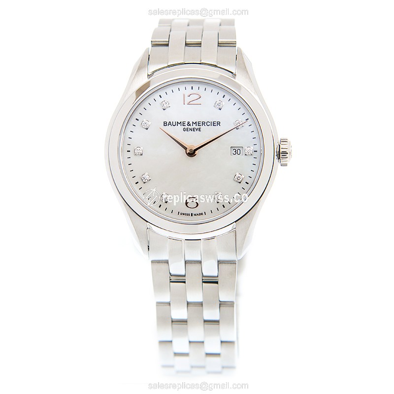 Baume & Mercier M0A10176 CLIFTON Quartz - White Dial - Steel Case - Silver Strap - View 2
