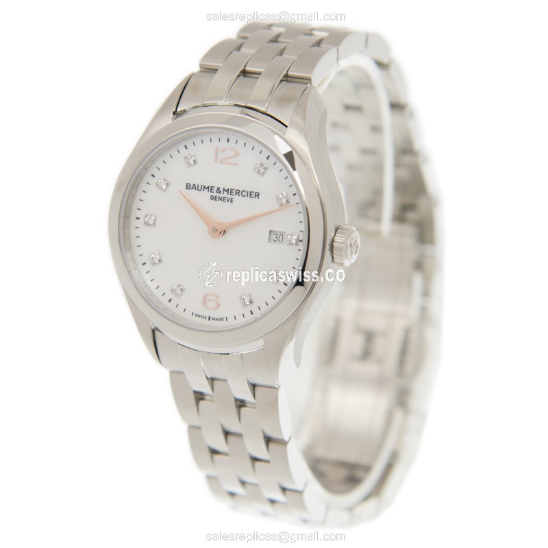 Baume & Mercier M0A10176 CLIFTON Quartz - White Dial - Steel Case - Silver Strap - View 3