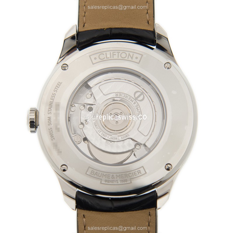 Baume & Mercier M0A10112 CLIFTON - Automatic - Steel Case - Silver Dial - Black Alligator Strap - View 3