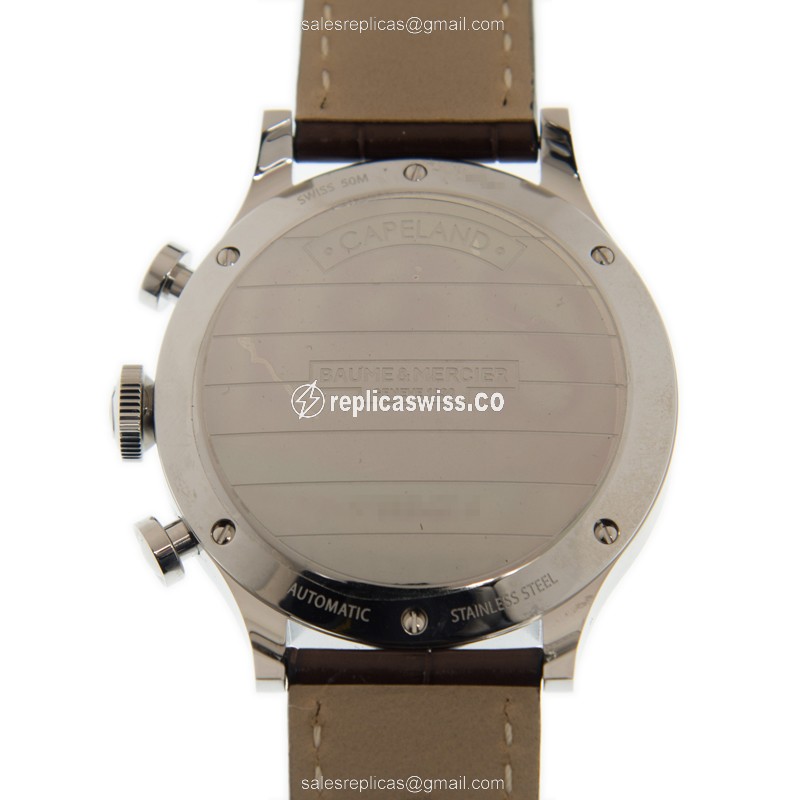 Baume & Mercier CapeLand Manual Wind - Steel Case - White Dial - Brown Alligator Strap - View 3