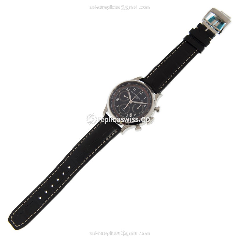 Baume & Mercier CapeLand Replica - Automatic - Black Dial - Steel Case - Alligator Black Strap - View 2