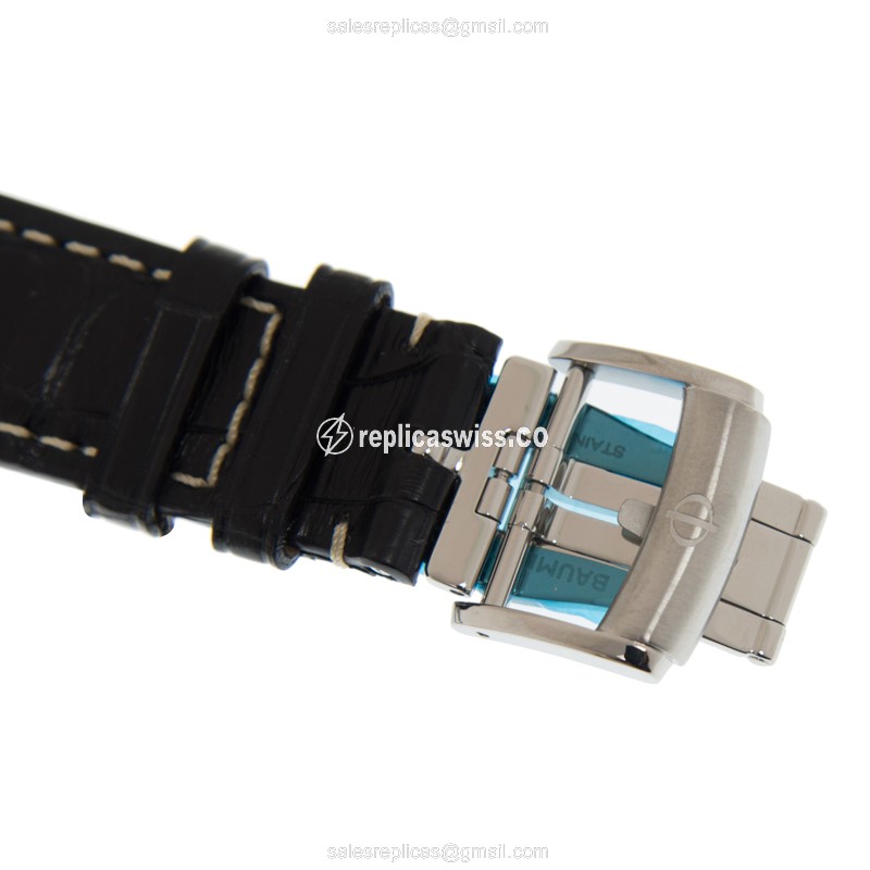 Baume & Mercier CapeLand Replica - Automatic - Black Dial - Steel Case - Alligator Black Strap - View 4
