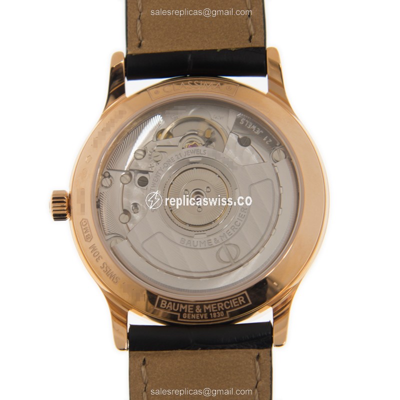 Baume & Mercier CLASSIMA Replica - Automatic - 18kt Rose Gold - White Dial - Black Alligator Strap - View 3