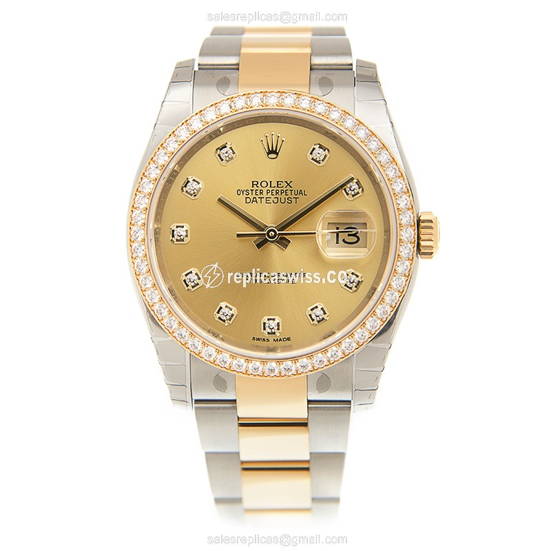 Rolex Datejust Replica - Automatic - 18kt Gold Case - Gold Dial - Steel Clasp - View 2