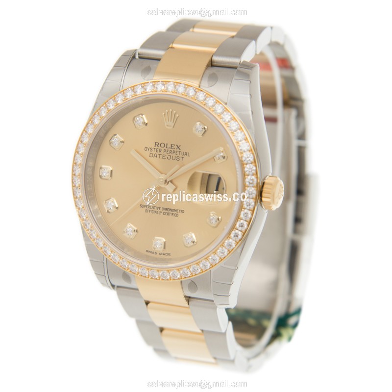 Rolex Datejust Replica - Automatic - 18kt Gold Case - Gold Dial - Steel Clasp - View 3