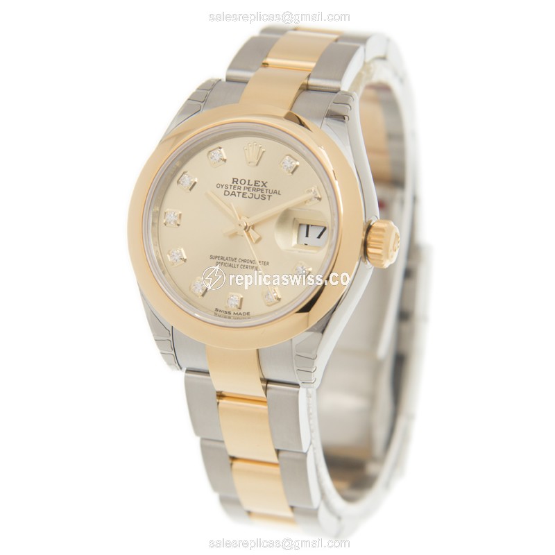 Rolex Datejust Replica: 18kt Gold & Steel - Automatic - Gold Dial on Gold Strap - View 3