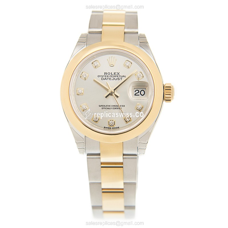 Rolex Lady Datejust Replica - Automatic - 18kt Gold & Steel - Silver Dial - Gold Strap - View 2