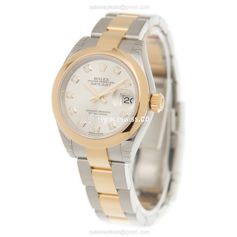 Rolex Lady Datejust Replica - Automatic - 18kt Gold & Steel - Silver Dial - Gold Strap - View 3