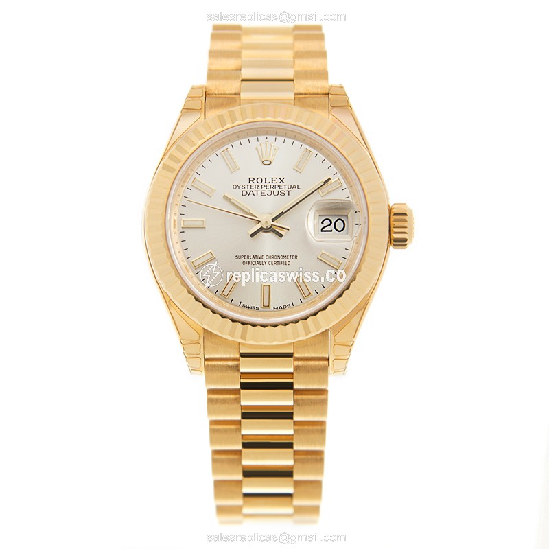 Rolex Lady Datejust Replica - Automatic, Silver Dial, Gold Clasp & Strap - View 2