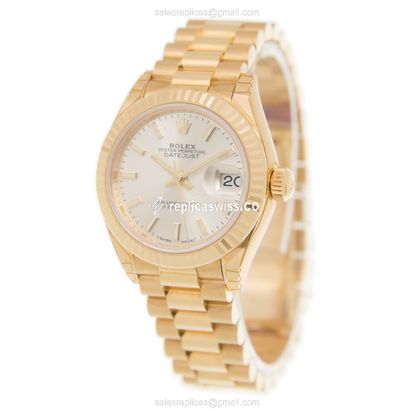 Rolex Lady Datejust Replica - Automatic, Silver Dial, Gold Clasp & Strap - View 3