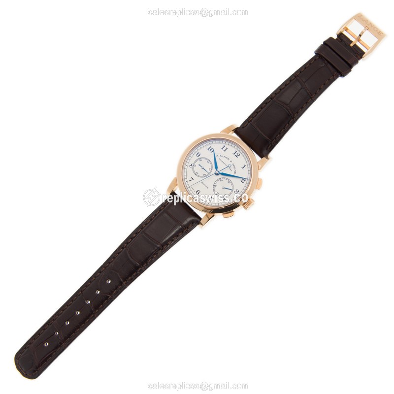 A. Lange & Sohne 402.032F 1815 Chrono - Auto - 18kt Rose Gold - White Dial - Brown Alligator Buckle - View 2