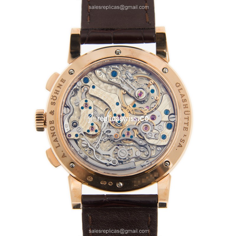 A. Lange & Sohne 402.032F 1815 Chrono - Auto - 18kt Rose Gold - White Dial - Brown Alligator Buckle - View 3