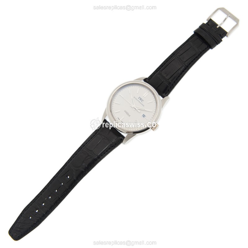 IWC Portuguese IW544505 Replica - Manual Wind - 950 Platinum Case - White Dial - Black Alligator Strap - View 2