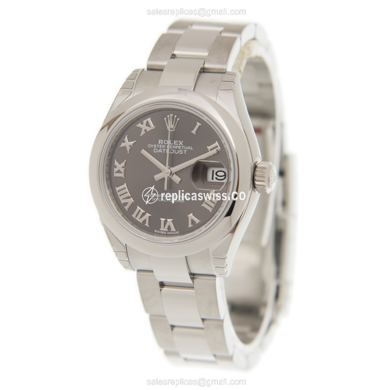 Rolex Lady Datejust Replica - Automatic - Stainless Steel - Gray Dial on Silver Strap - View 3