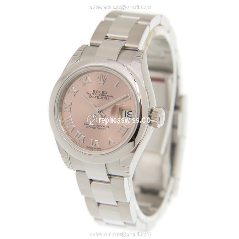 Rolex Lady Datejust Replica - Automatic - Pink Dial on Silver Steel Strap - View 3
