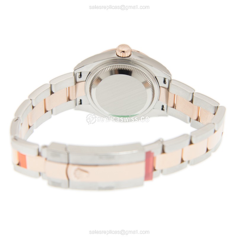 Rolex Lady Datejust Replica - 18kt Rose Gold - Automatic - Pink Dial - Diamond Clasp & Gold Steel Strap - View 4