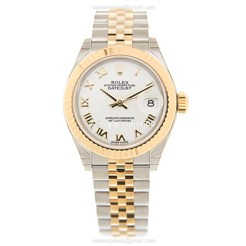 Rolex Lady Datejust Replica - Automatic - 18kt Gold & Steel - White Dial - View 2