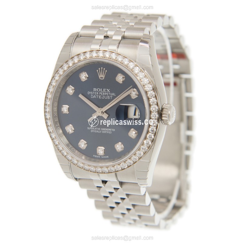 Rolex DATEJUST Replica - Automatic - 18kt White Gold - Blue Dial - Steel Strap - View 3