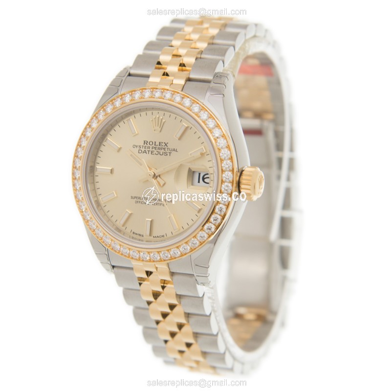 Rolex Lady Datejust Replica - Automatic - Gold Dial, Gold Clasp - View 3