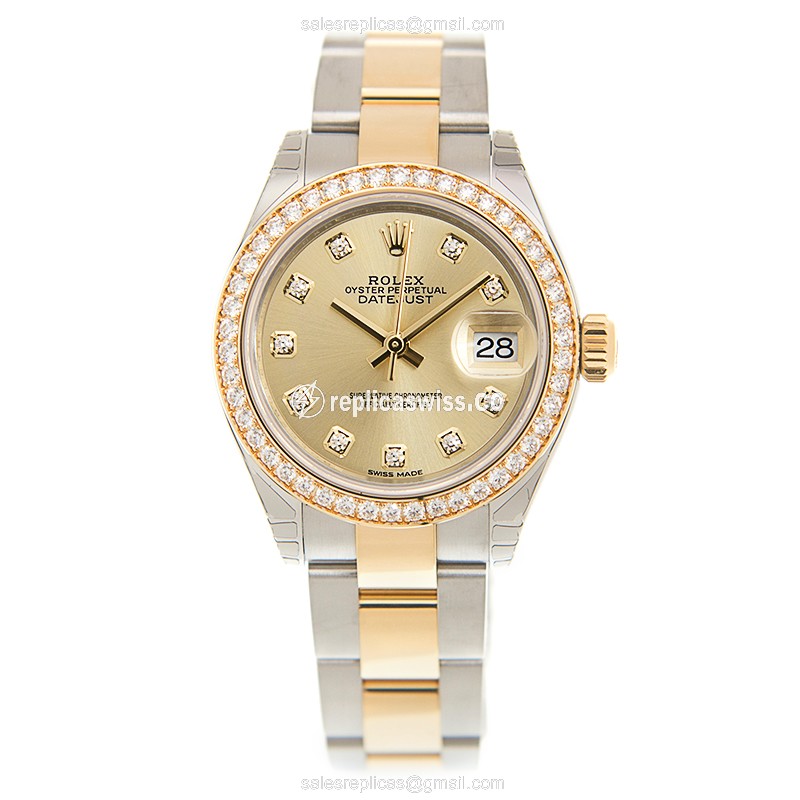 Rolex Lady Datejust Replica - Automatic, Gold Dial & Clasp, Gold Strap - View 2