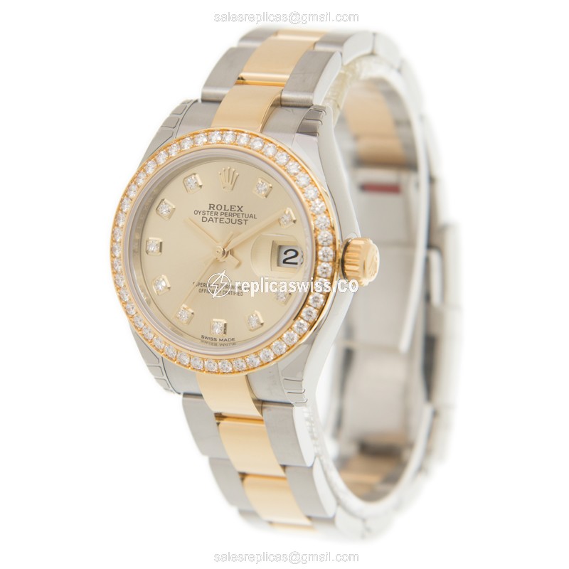 Rolex Lady Datejust Replica - Automatic, Gold Dial & Clasp, Gold Strap - View 3