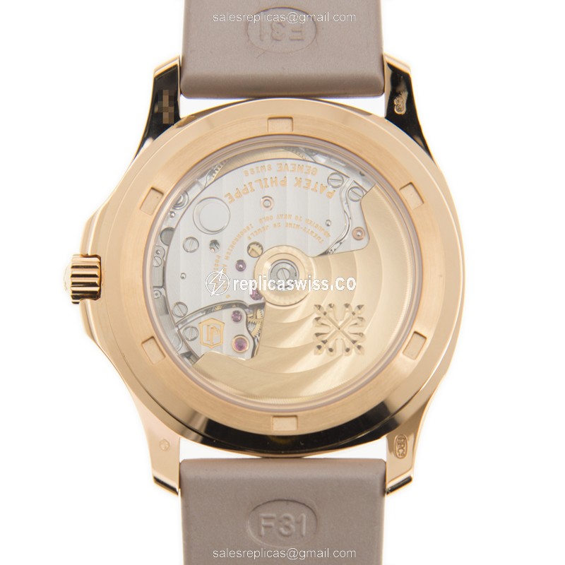 Patek Philippe AQUANAUT Replica - Automatic - 18kt Rose Gold - Diamond-Set - Gray Dial - Rubber Strap - Grey - View 3
