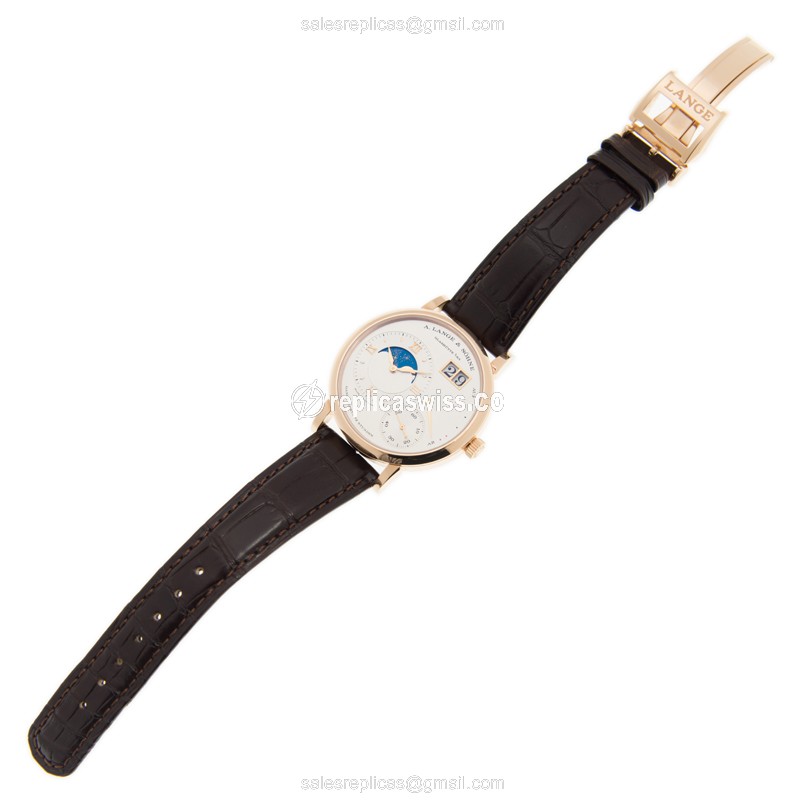 A Lange & Sohne LANGE 1 Manual Wind 18kt Rose Gold - White Dial, Brown Alligator Strap - View 2