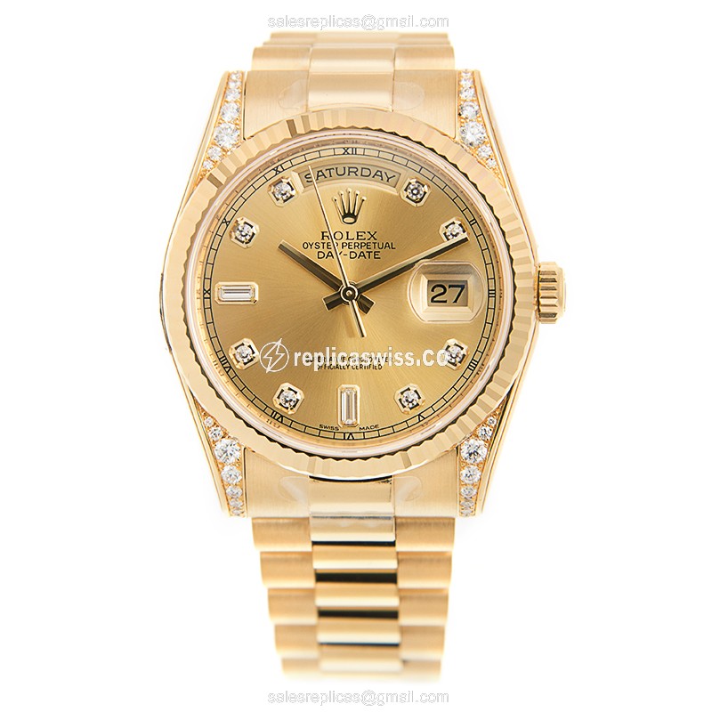 Rolex Day-Date Replica - Automatic - 18kt Yellow Gold - Gold Dial - Gold Clasp - View 2