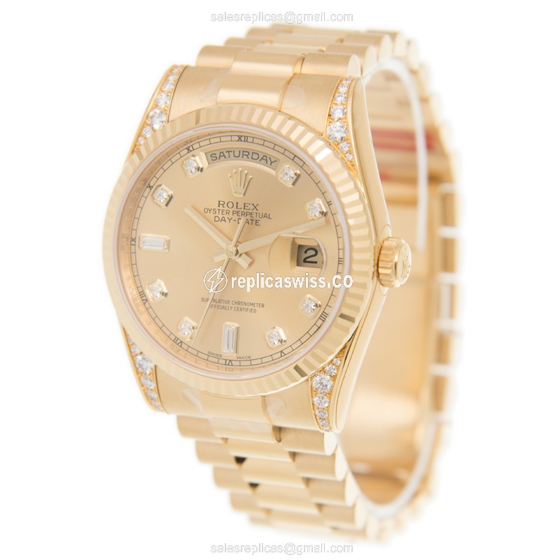Rolex Day-Date Replica - Automatic - 18kt Yellow Gold - Gold Dial - Gold Clasp - View 3