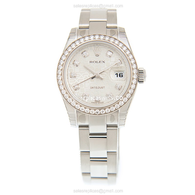 Rolex Lady Datejust Replica - Automatic - 18kt White Gold Case - Silver Dial on Steel Strap - View 2