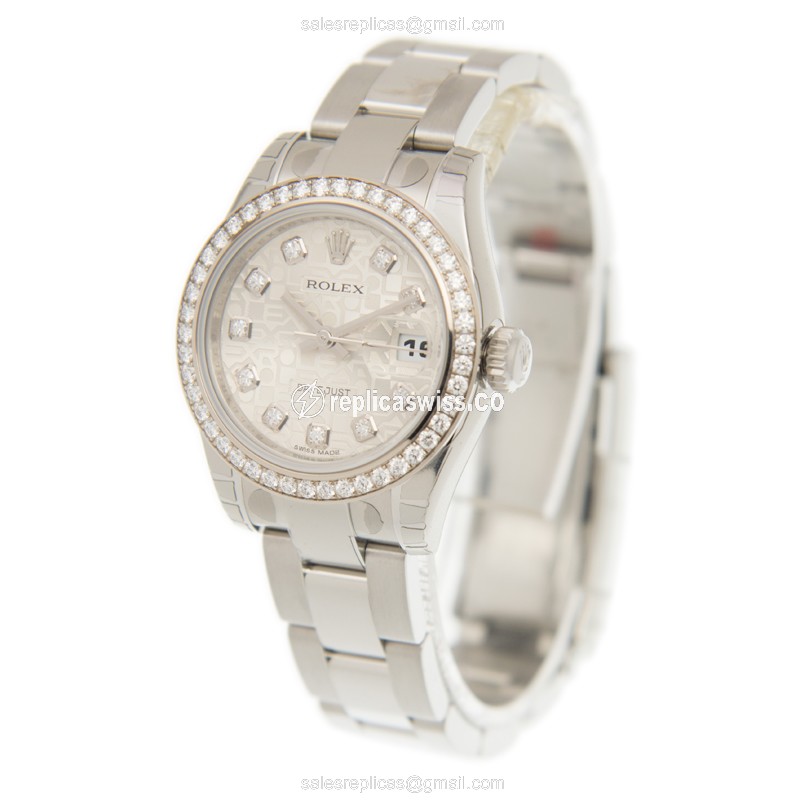 Rolex Lady Datejust Replica - Automatic - 18kt White Gold Case - Silver Dial on Steel Strap - View 3