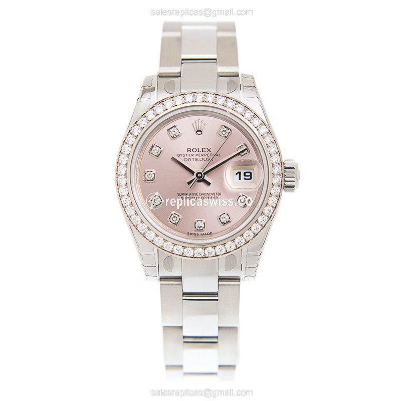 Rolex Datejust Replica - Automatic - White Gold - Pink Dial, Steel Clasp & Strap - View 2