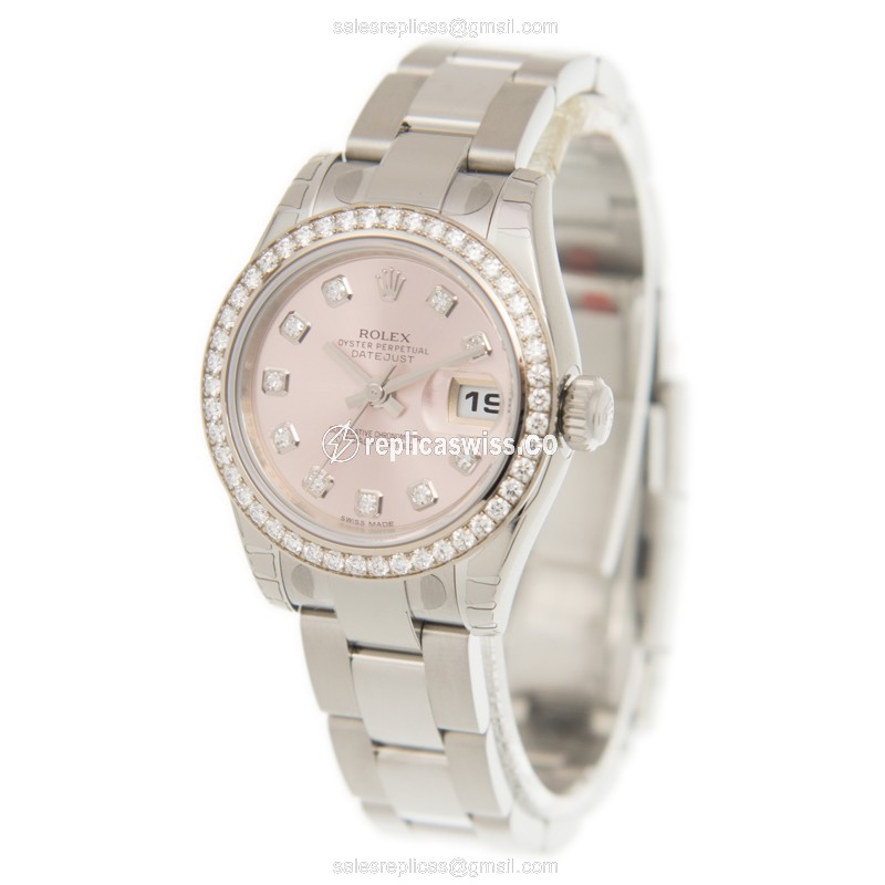 Rolex Datejust Replica - Automatic - White Gold - Pink Dial, Steel Clasp & Strap - View 3