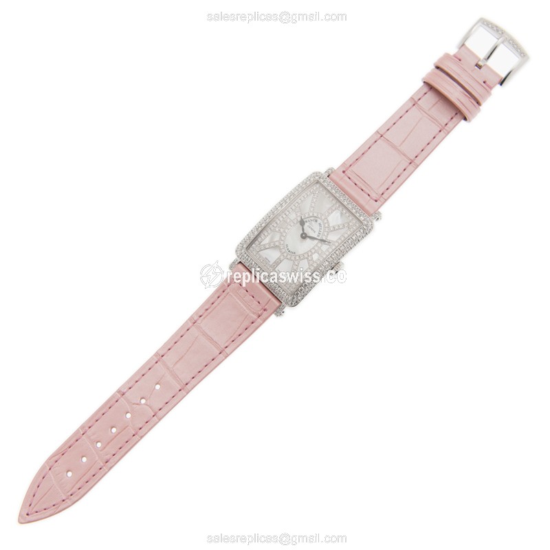 Franck Muller 952 QZ Replica - Quartz - 18kt White Gold - Diamond Dial - Pink Alligator Strap - View 2