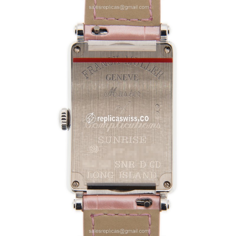 Franck Muller 952 QZ Replica - Quartz - 18kt White Gold - Diamond Dial - Pink Alligator Strap - View 3