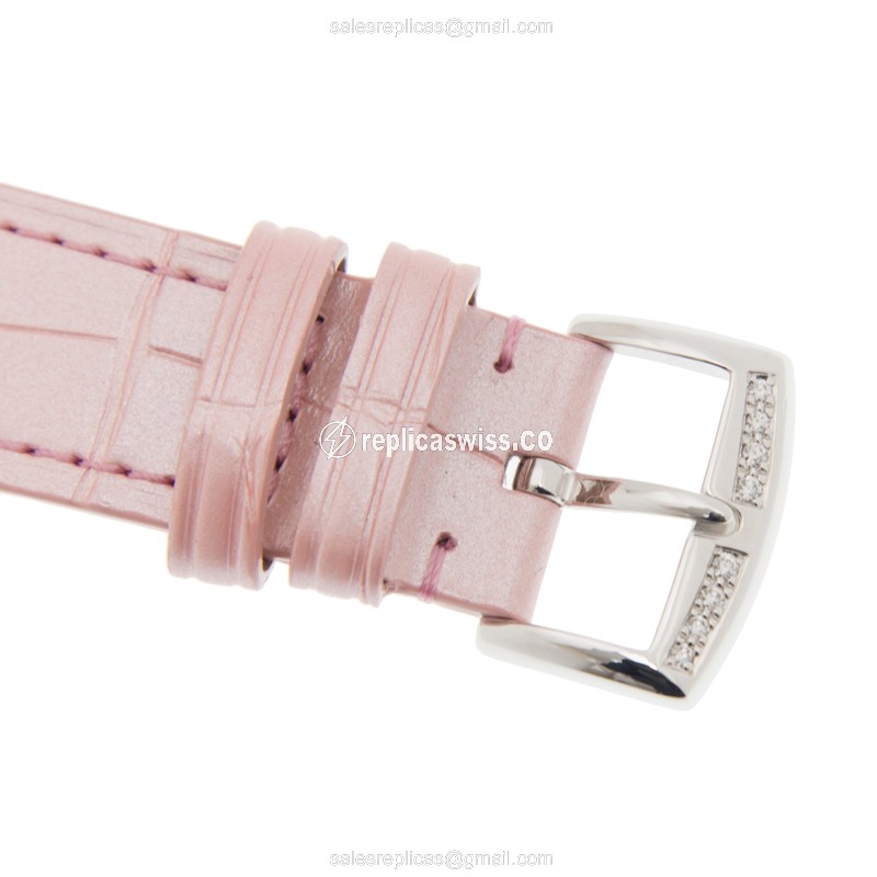 Franck Muller 952 QZ Replica - Quartz - 18kt White Gold - Diamond Dial - Pink Alligator Strap - View 4