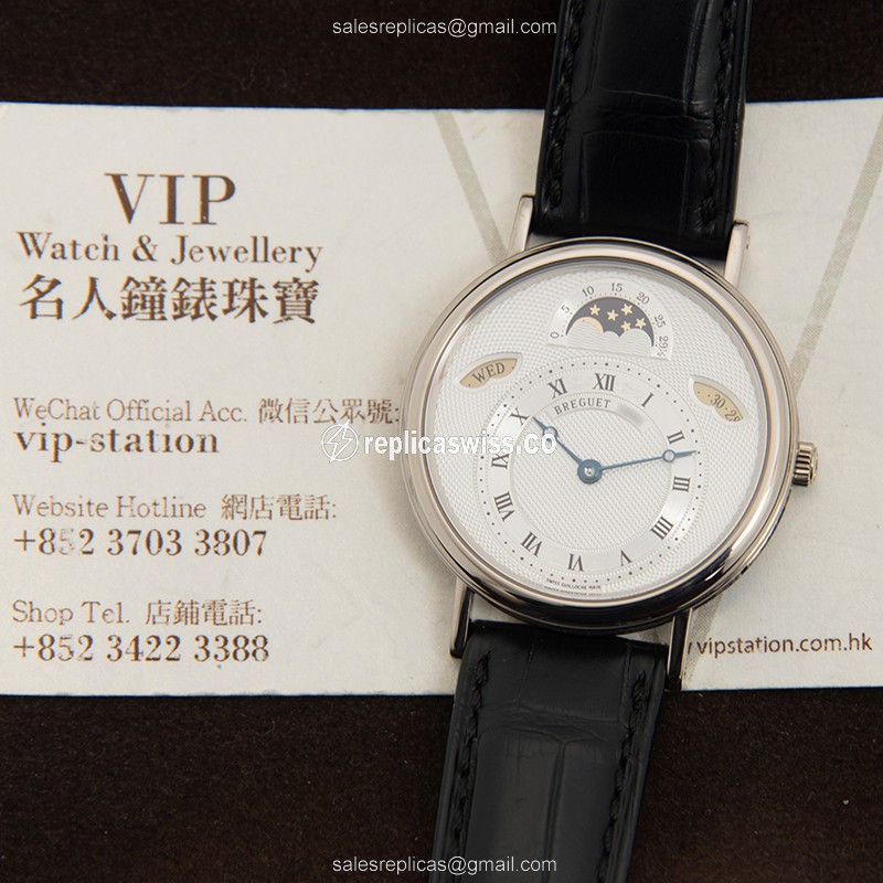 Breguet 3337BB/1E/986 Replica - Automatic - 18kt Gold Case - Silver Dial - Black Alligator Strap - View 4