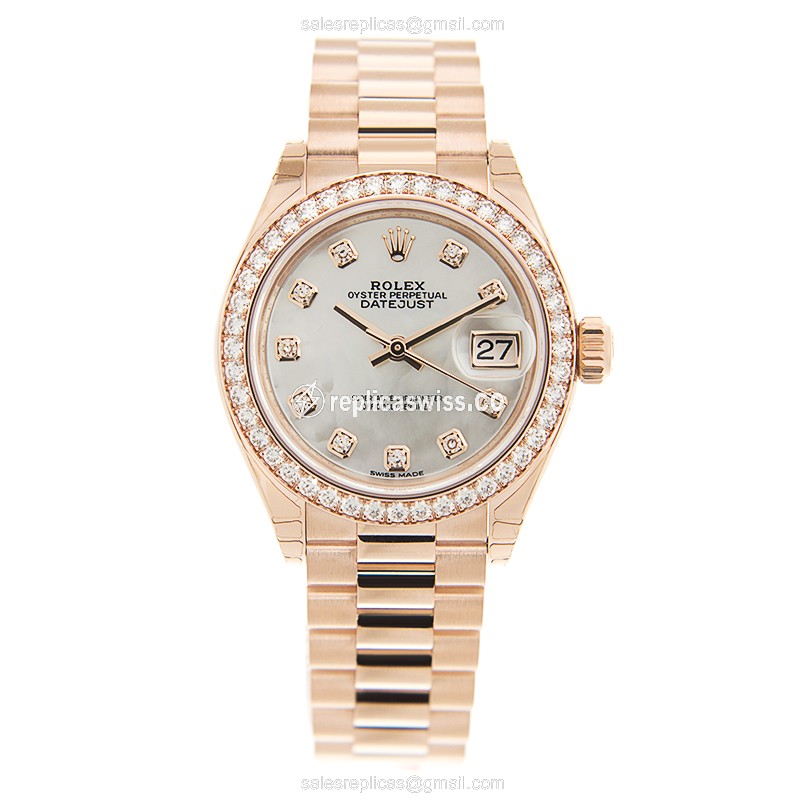 Rolex Datejust Replica - Automatic - White Dial on 18kt Gold & Diamond Clasp - View 2