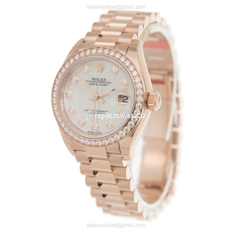 Rolex Datejust Replica - Automatic - White Dial on 18kt Gold & Diamond Clasp - View 3