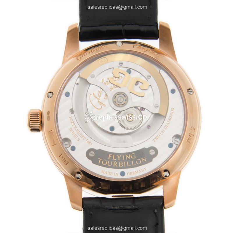 Glashutte 1-93-02-05-05-04 PANO Automatic 18kt Rose Gold - White Dial - Black Alligator Strap - Clasp - View 3