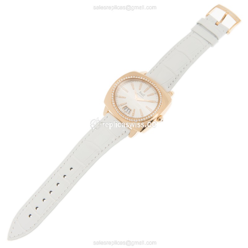 Piaget Limelight Replica - Automatic - 18kt Rose Gold - Diamonds - White Dial - Brown Alligator - View 2