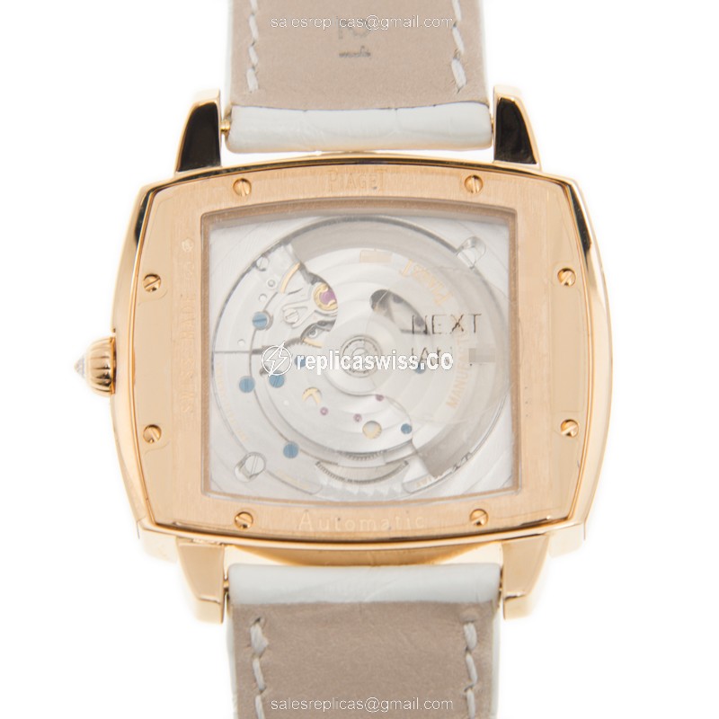 Piaget Limelight Replica - Automatic - 18kt Rose Gold - Diamonds - White Dial - Brown Alligator - View 3