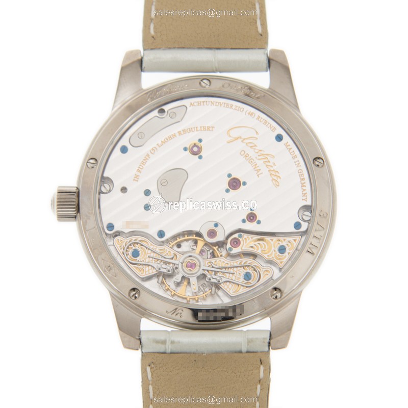 Glashutte Ladies Manual Wind 18kt White Gold Diamond Silver Dial Buckle White Alligator Strap Replica Watch - View 3
