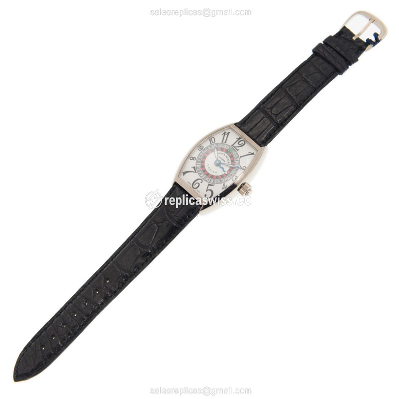 Franck Muller 5850 VEGAS CINTREE - Automatic - 18kt Gold - Silver Dial on Black Alligator - View 2